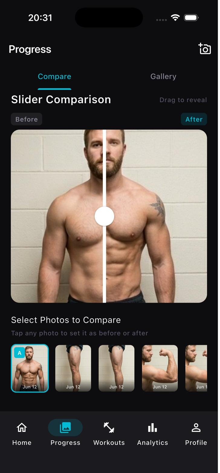 MuscleTrack log workout screen